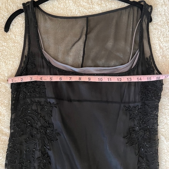 Tahari Petite Vintage Black Silk Beaded Fringe Dress Sz 17" x 40" - Picture 6 of 12